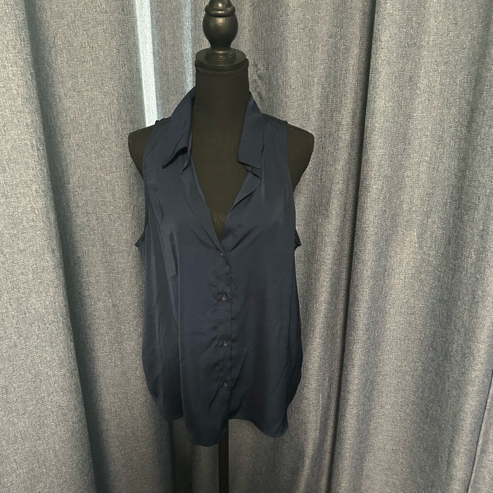 Banana Republic Factory Navy Sleeveless Collared Blouse